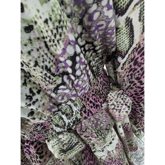 Ashley Stewart Curvy Girl 2X Blouse Animal Print Chiffon SurpliceRuffle HiLo NEW - Picture 9 of 14